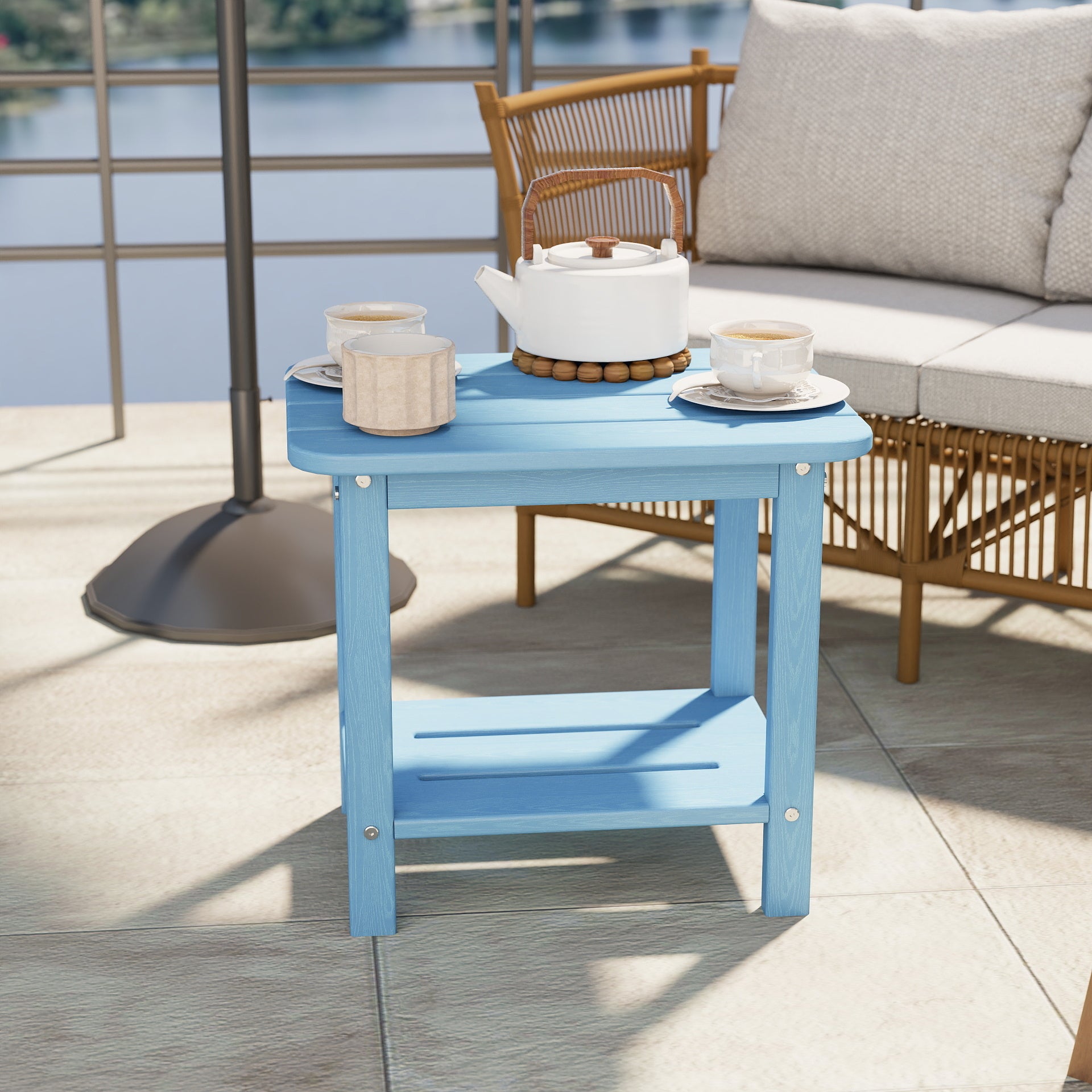 Awoutwood HDPE 2-Tier Adirondack Side Table,Weather Resistant & Double Layer Outdoor Patio Accent Table