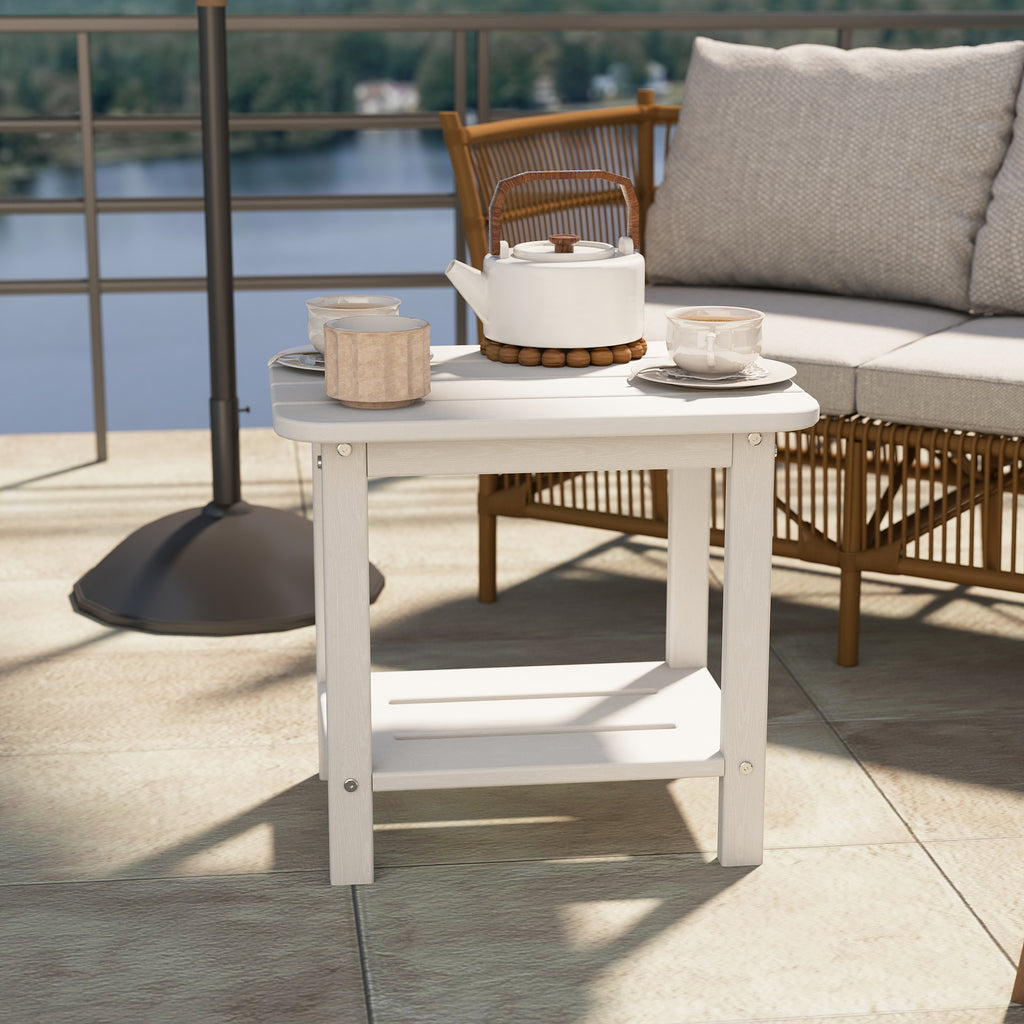 Awoutwood HDPE 2-Tier Adirondack Side Table,Weather Resistant & Double Layer Outdoor Patio Accent Table
