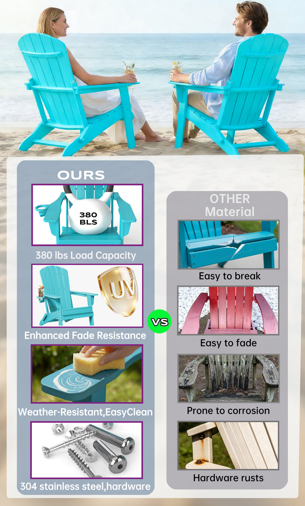 AWouwood Foldable Adirondack chair with cup holder , 2 Pack & 4Pack & 6Pack, All-wether Wood-Grain Finish