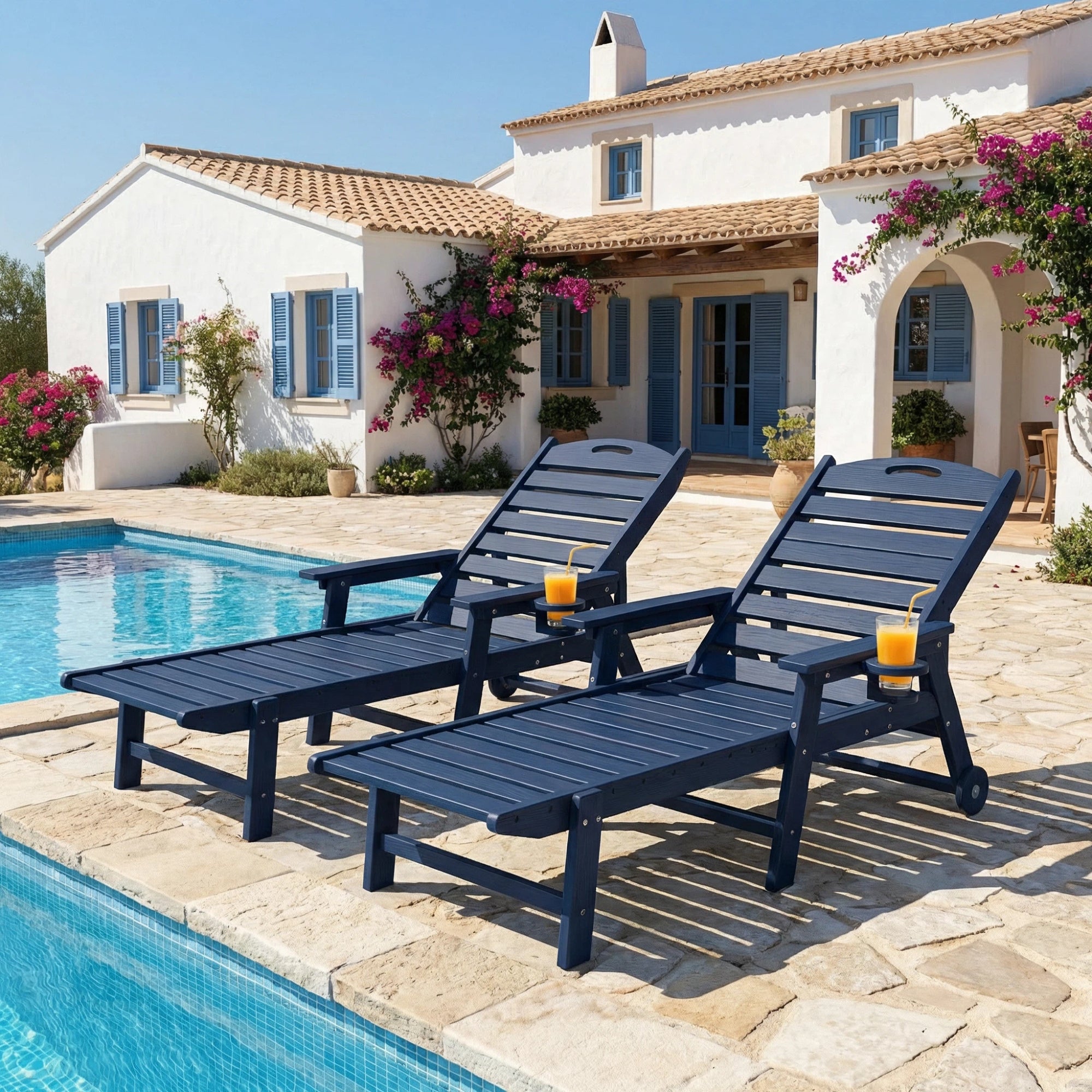 Awoutwood HDPE Lounge Chair with cup holder , 1 Pack & 2 Pack, Adjustable Backrest-4-Position Reclining, Outdoor Recliner with Multiple Recline Settings