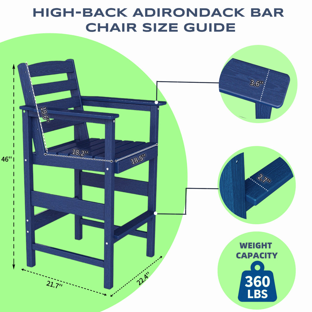 Awoutwood Tall Adirondack Bar Stools Set of 2, Weather Resistant High Density Polyethylene (HDPE) Outdoor Bar Chairs