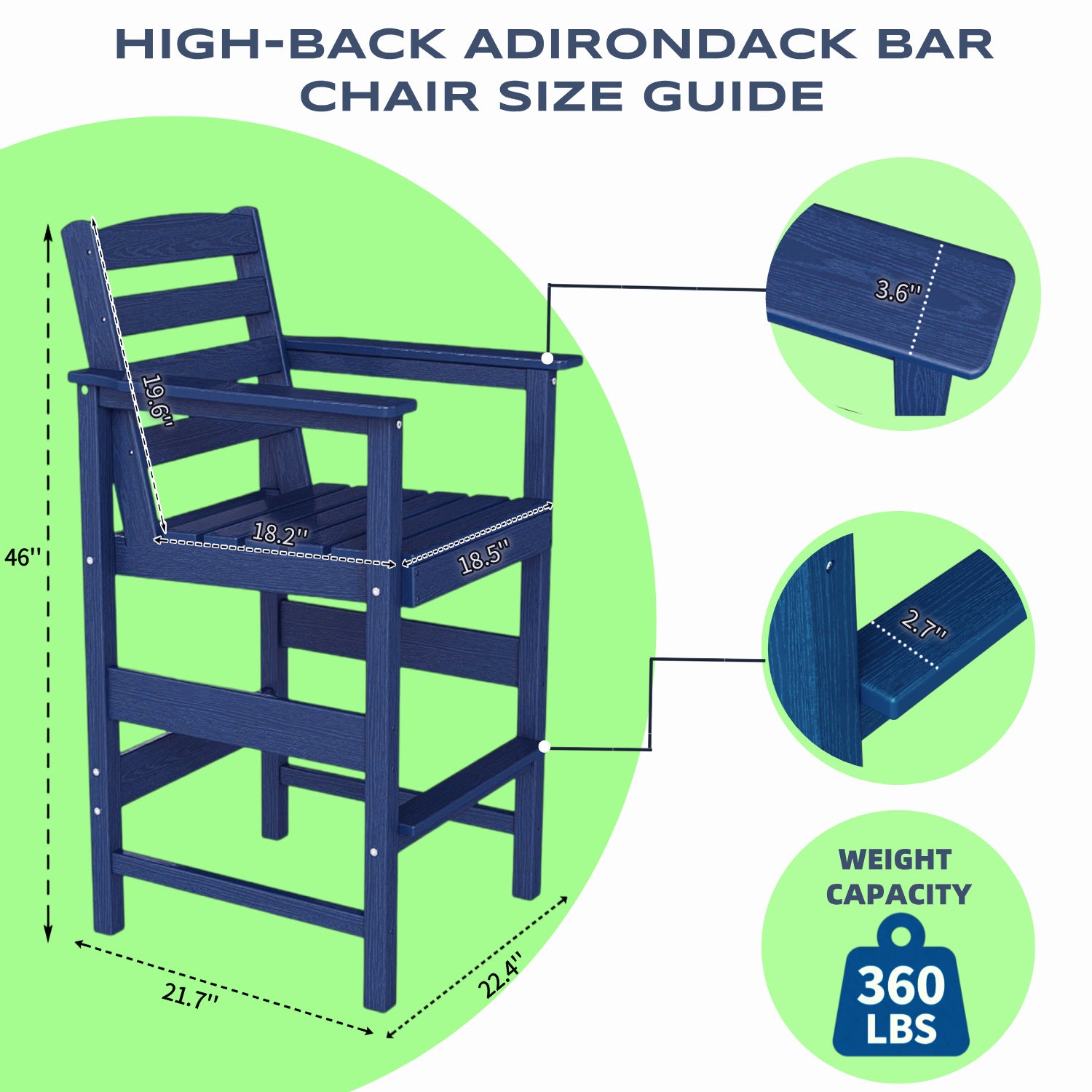 Awoutwood Tall Adirondack Bar Stools Set of 2, Weather Resistant High Density Polyethylene (HDPE) Outdoor Bar Chairs
