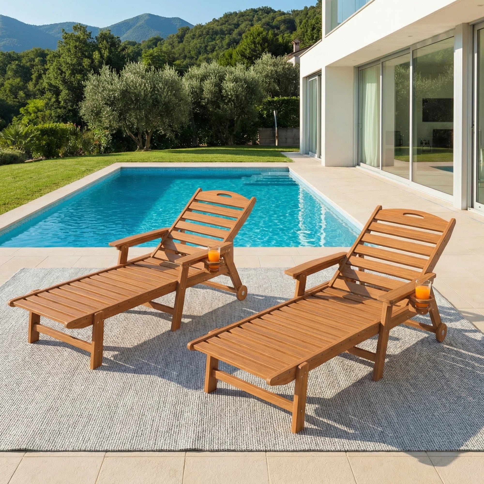 Awoutwood HDPE Lounge Chair with cup holder , 1 Pack & 2 Pack, Adjustable Backrest-4-Position Reclining, Outdoor Recliner with Multiple Recline Settings