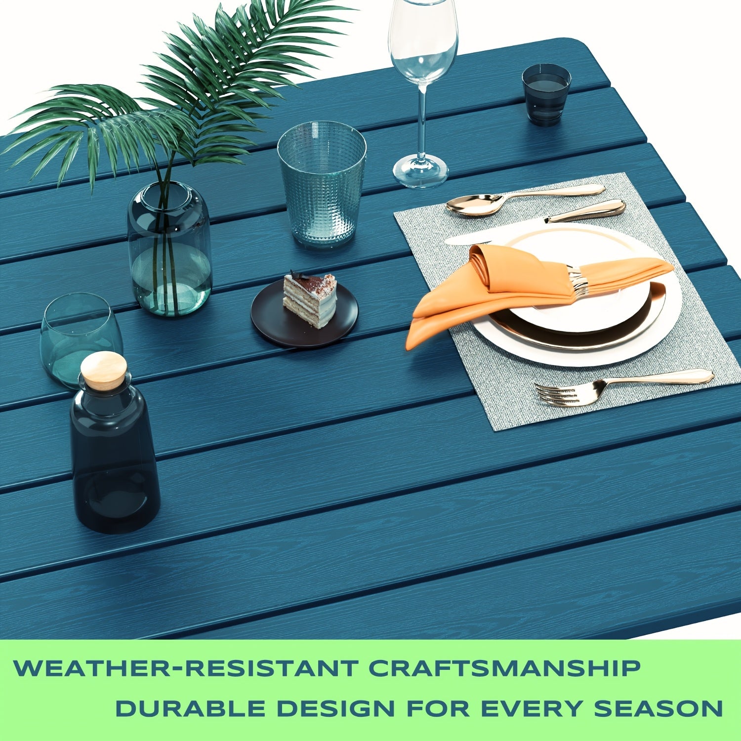 Awoutwood HDPE Weatherproof Patio Bar Height Table, Premium Wood Grain with Sturdy Alloy Frame