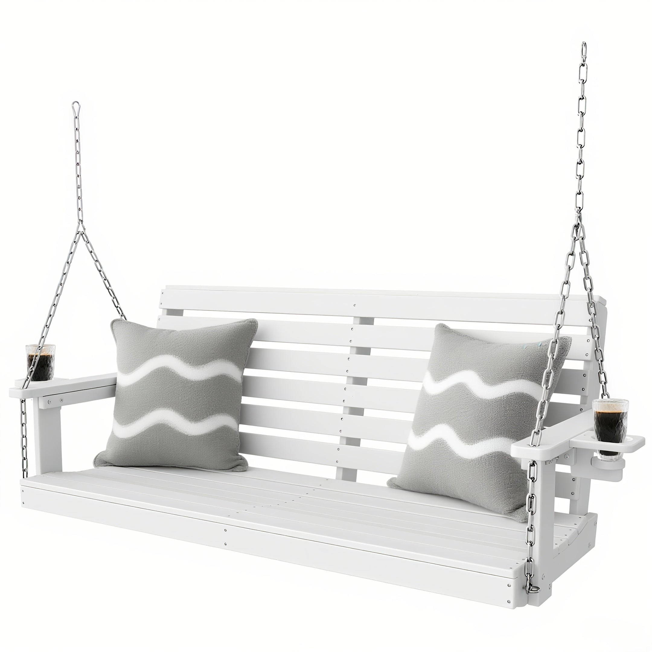 Awoutwood HDPE Double Seat Swing Chair with Cup Holders, Rustproof Weather Resistant with 304 Stainless Steel Chains