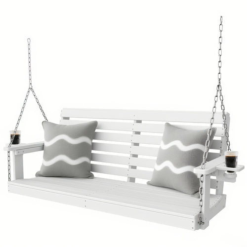 Awoutwood HDPE Double Seat Swing Chair with Cup Holders, Rustproof Weather Resistant with 304 Stainless Steel Chains