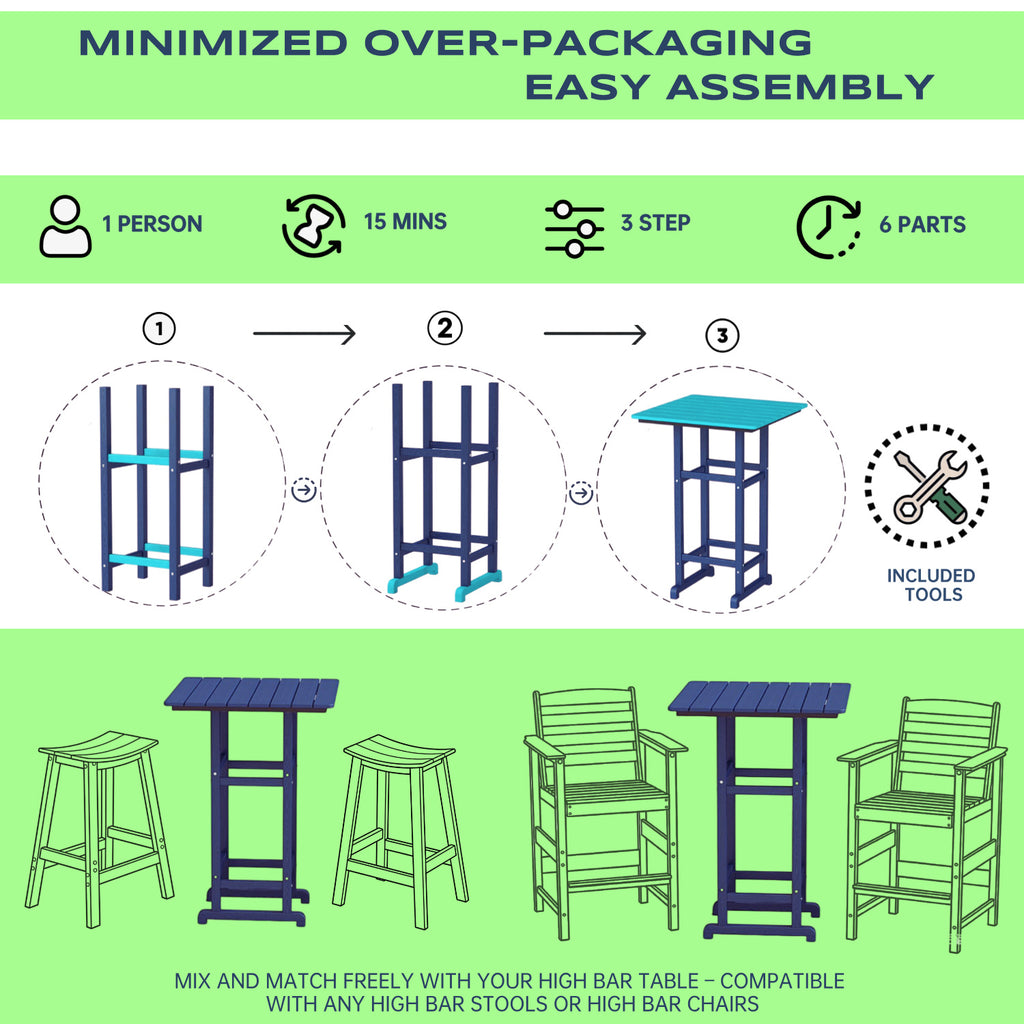 Awoutwood Patio Bar Set, Square HDPE Bar Table &  Bar Stools,  3-Piece &  5-Piece - Weather Resistant Rust-Proof Alloy Frame
