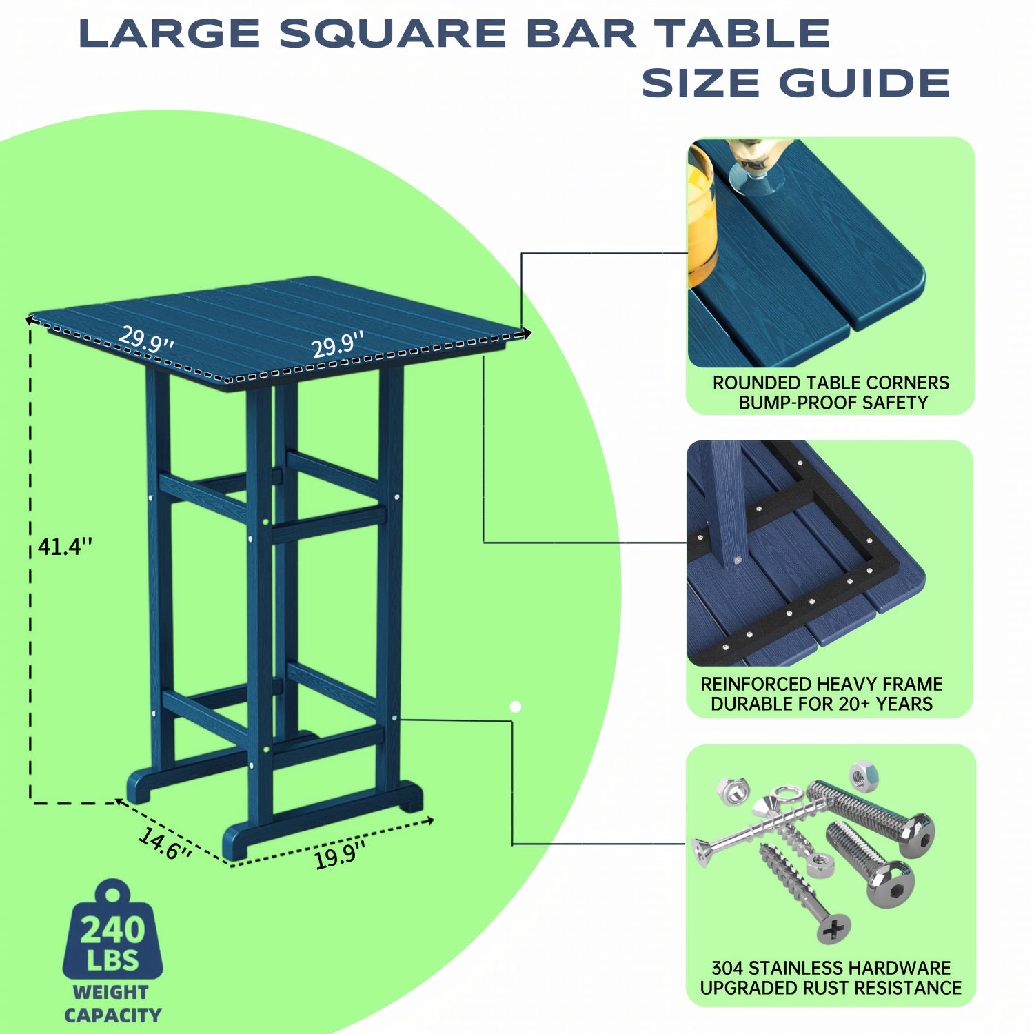 Awoutwood Patio Bar Set, Square HDPE Bar Table &  Bar Stools,  3-Piece &  5-Piece - Weather Resistant Rust-Proof Alloy Frame
