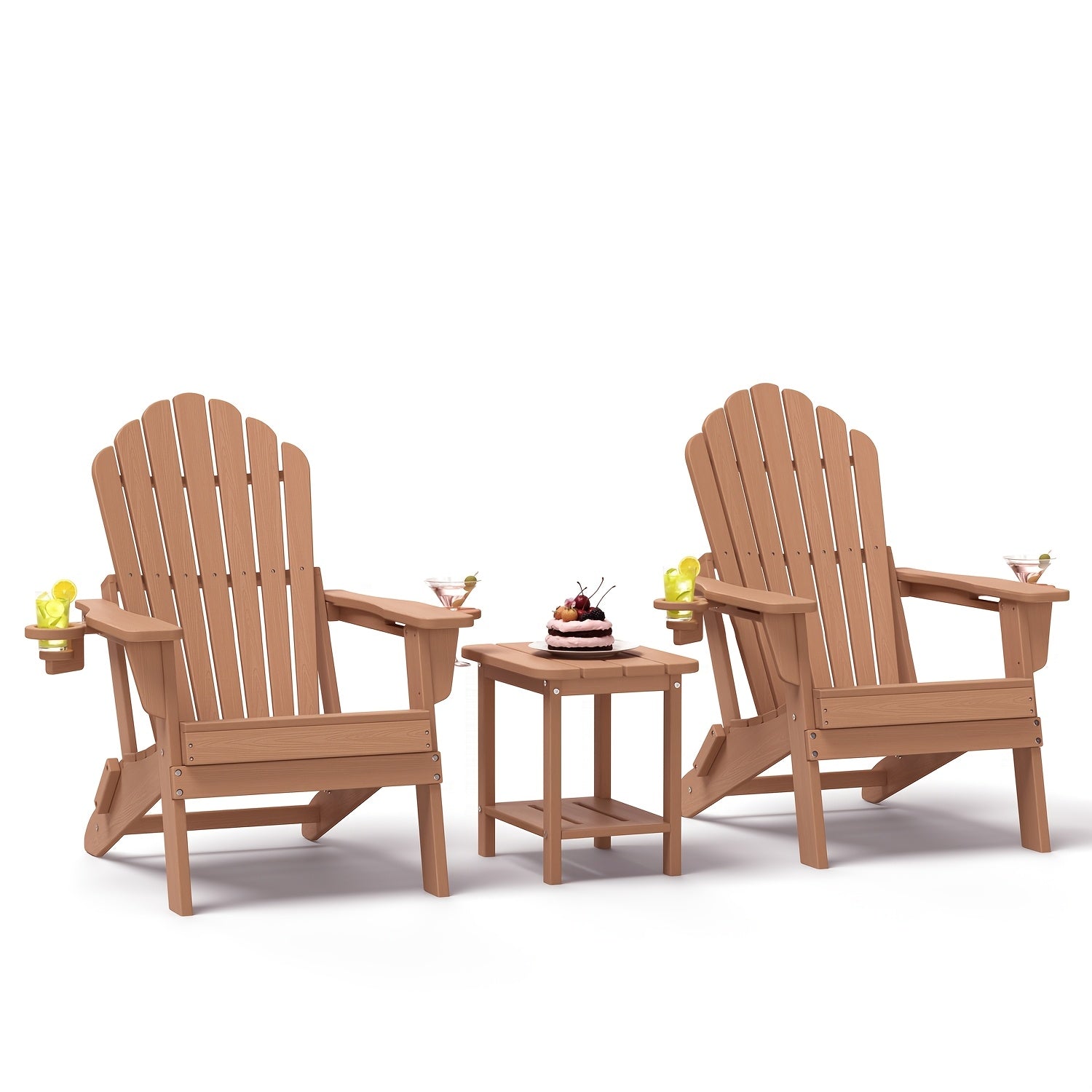 Awoutwood Foldable HDPE Adirondack Chair with Dual Cup Holders,2 Pack & 4 Pack & 3Pack , Weather Resistant Premium Wood Grain Finish, 304 Stainless Steel Hardware