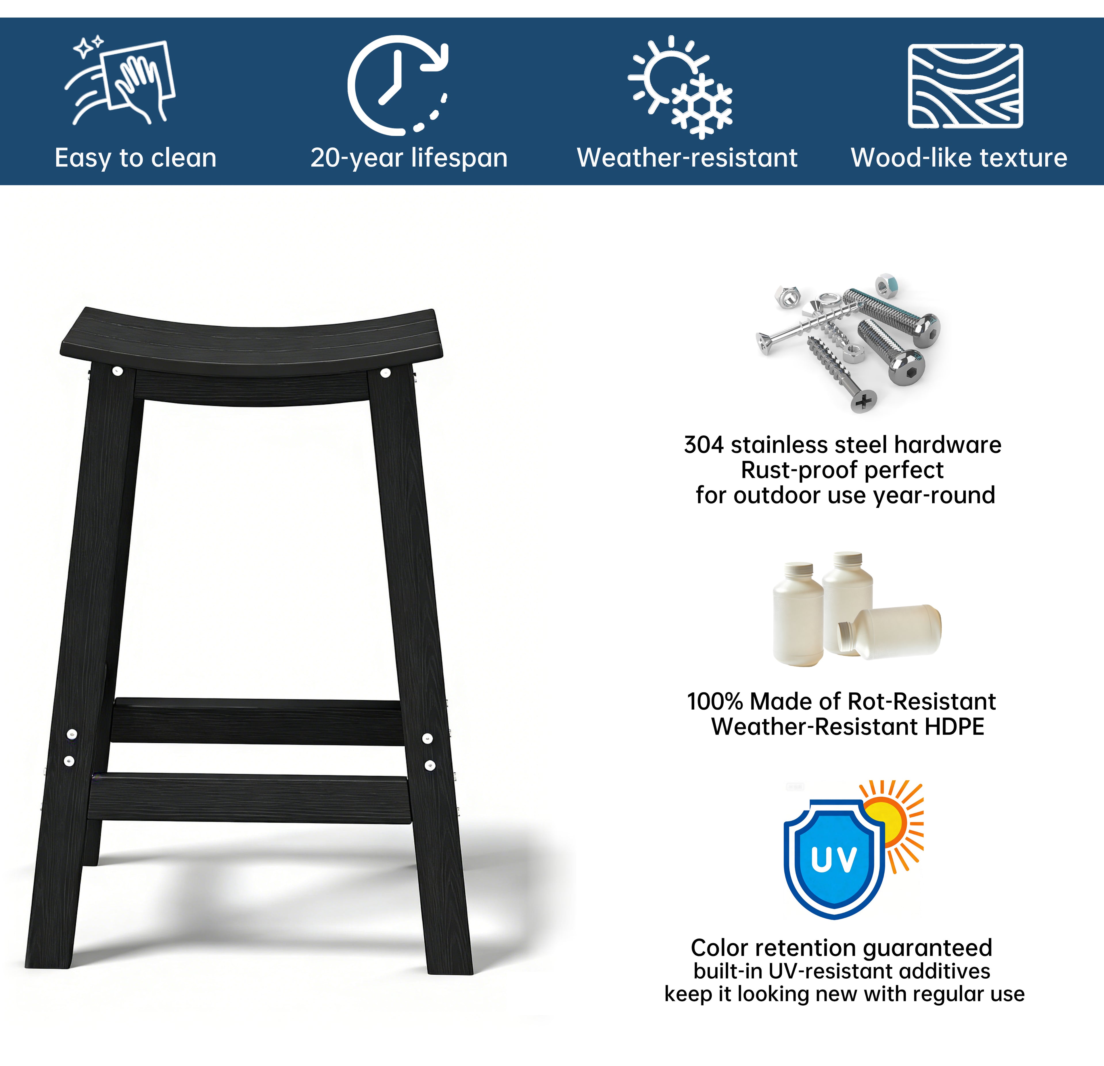 Awoutwood Patio Bar Set, Square HDPE Bar Table &  Bar Stools,  3-Piece &  5-Piece - Weather Resistant Rust-Proof Alloy Frame