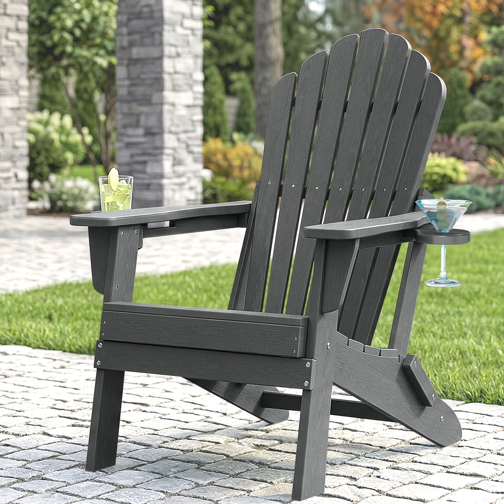 Awoutwood Foldable HDPE Adirondack Chair with Dual Cup Holders,2 Pack & 4 Pack & 3Pack , Weather Resistant Premium Wood Grain Finish, 304 Stainless Steel Hardware