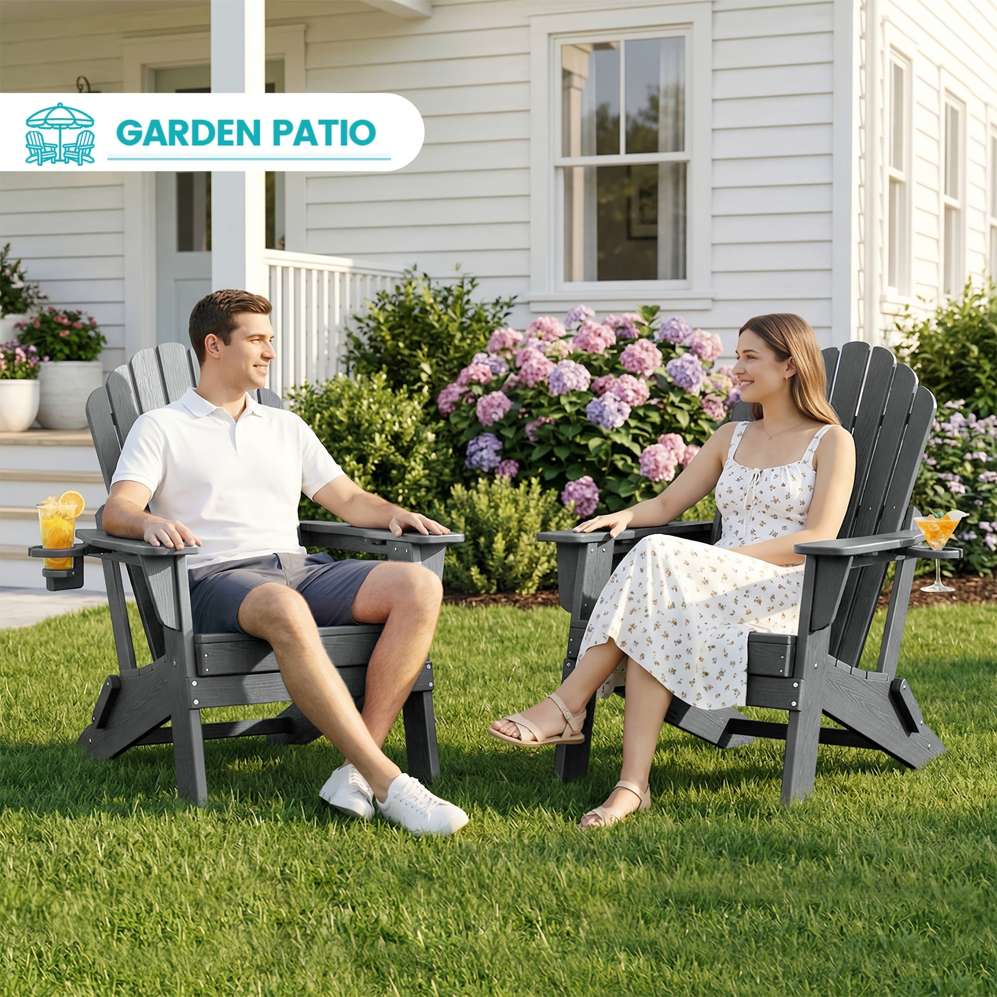 Awoutwood Foldable HDPE Adirondack Chair with Dual Cup Holders,2 Pack & 4 Pack & 3Pack , Weather Resistant Premium Wood Grain Finish, 304 Stainless Steel Hardware