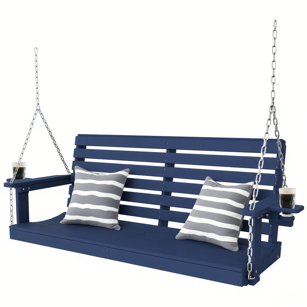 Awoutwood HDPE Double Seat Swing Chair with Cup Holders, Rustproof Weather Resistant with 304 Stainless Steel Chains