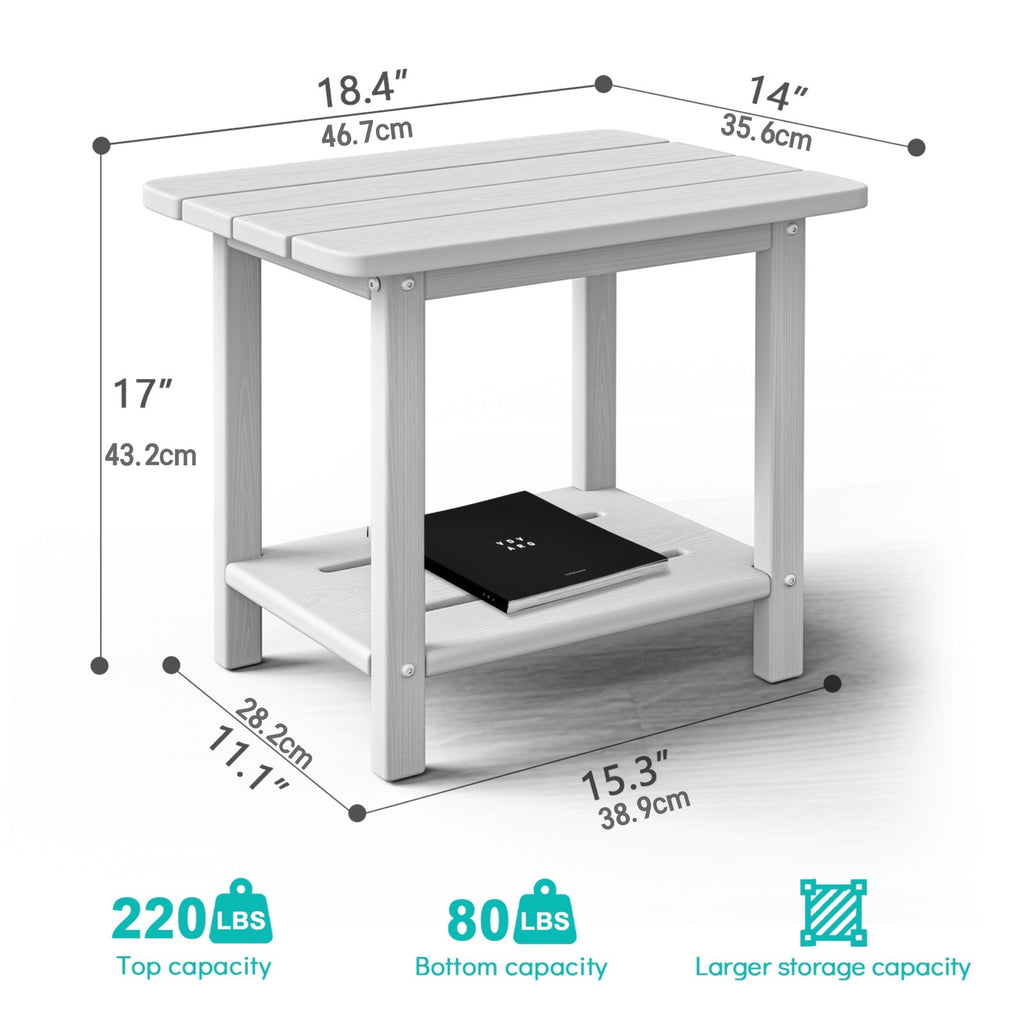 Awoutwood HDPE 2-Tier Adirondack Side Table,Weather Resistant & Double Layer Outdoor Patio Accent Table
