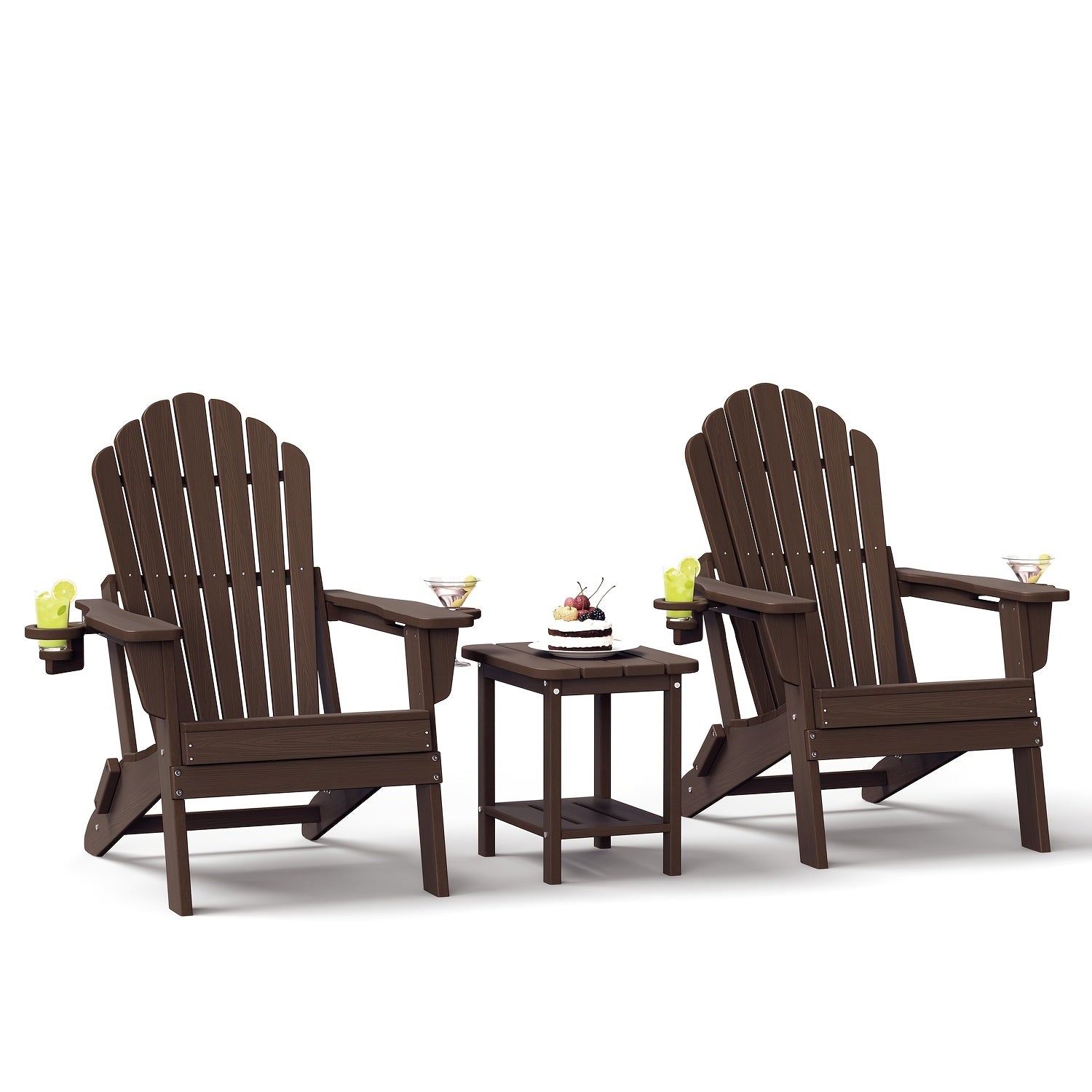 Awoutwood Foldable HDPE Adirondack Chair with Dual Cup Holders,2 Pack & 4 Pack & 3Pack , Weather Resistant Premium Wood Grain Finish, 304 Stainless Steel Hardware