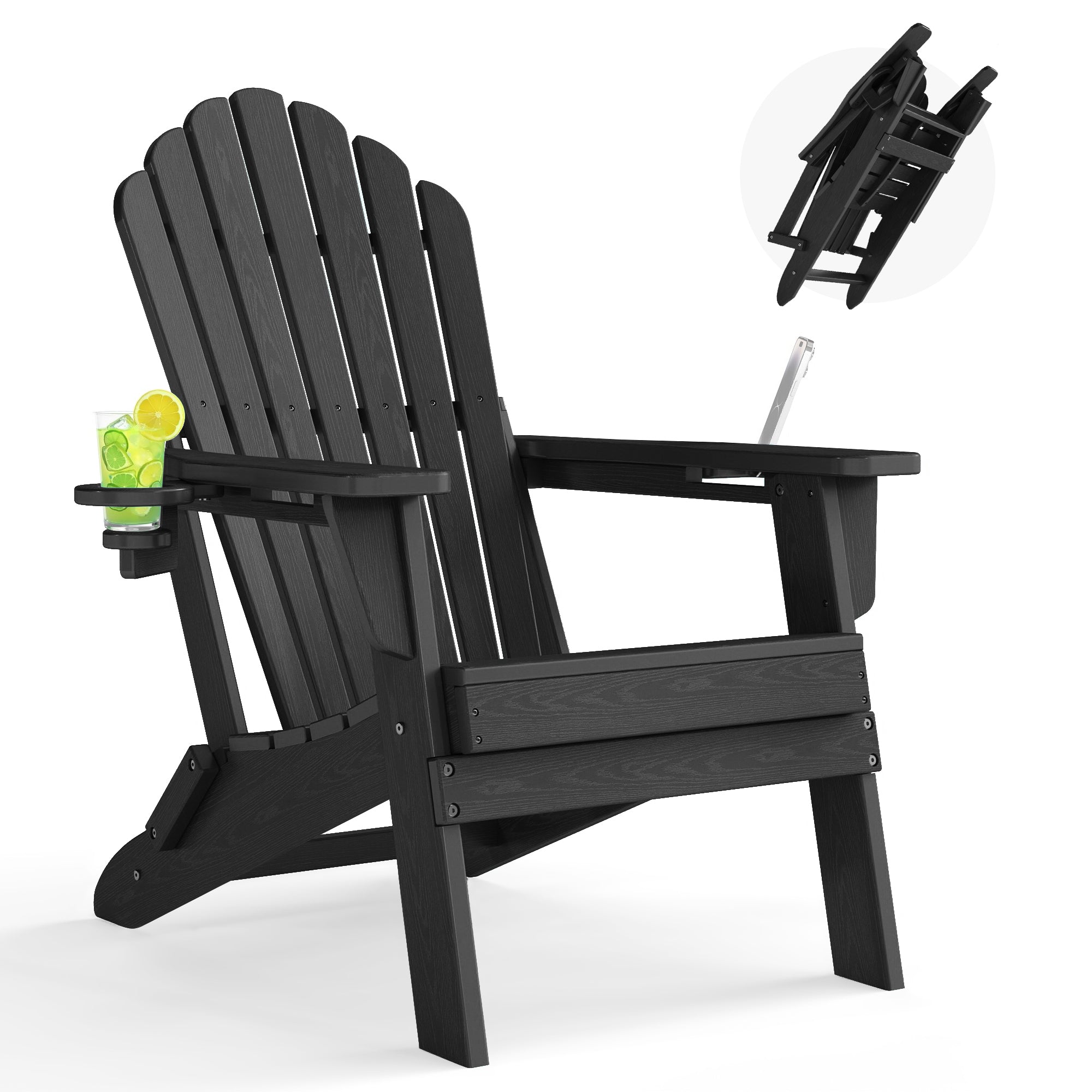 Awoutwood Foldable HDPE Adirondack Chair with Dual Cup Holders,2 Pack & 4 Pack & 3Pack , Weather Resistant Premium Wood Grain Finish, 304 Stainless Steel Hardware