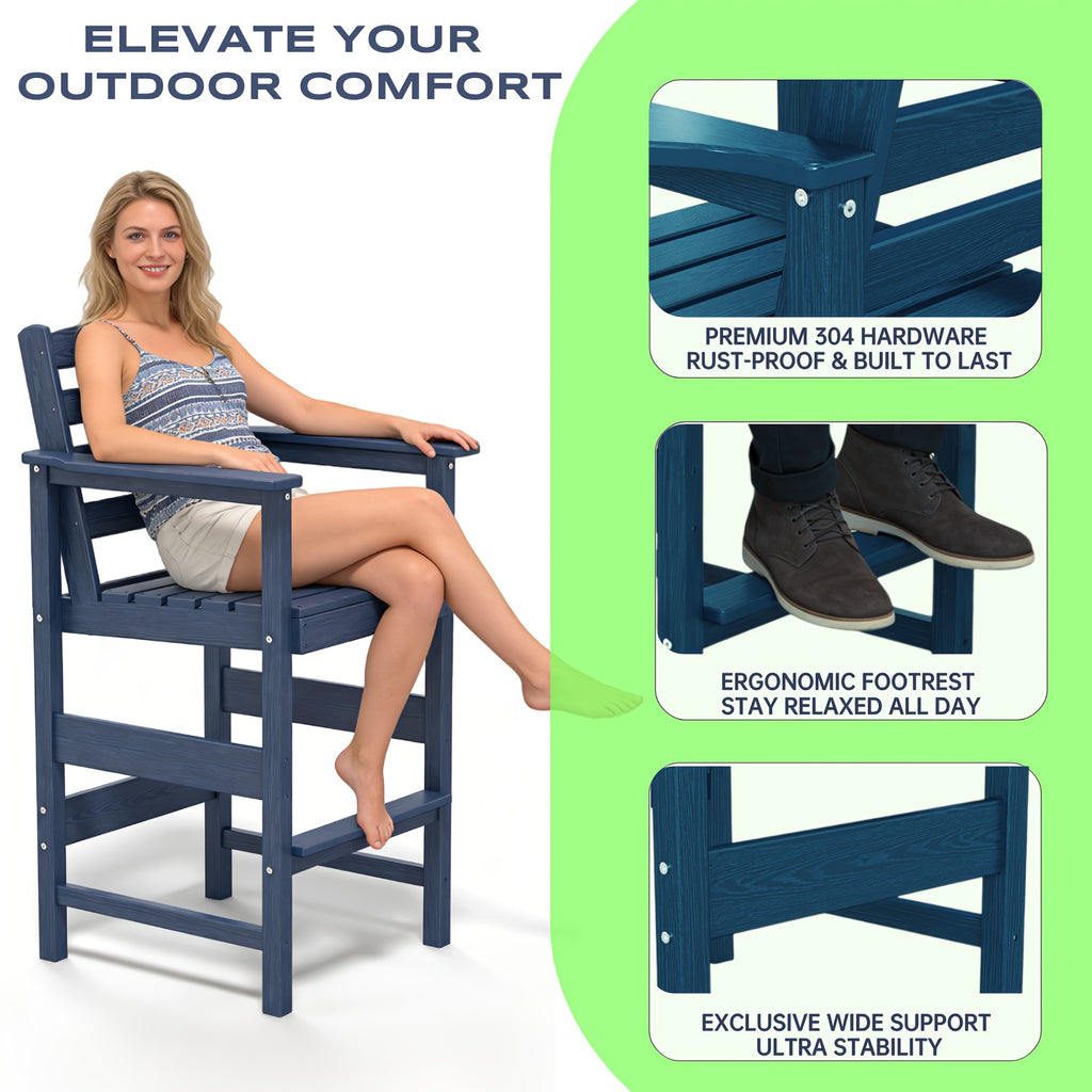 Awoutwood Tall Adirondack Bar Set chair & HDPE Bar Table, 3-Piece & 5-Piece Bar Set, Weatherproof Wood Grain Outdoor Patio Furniture