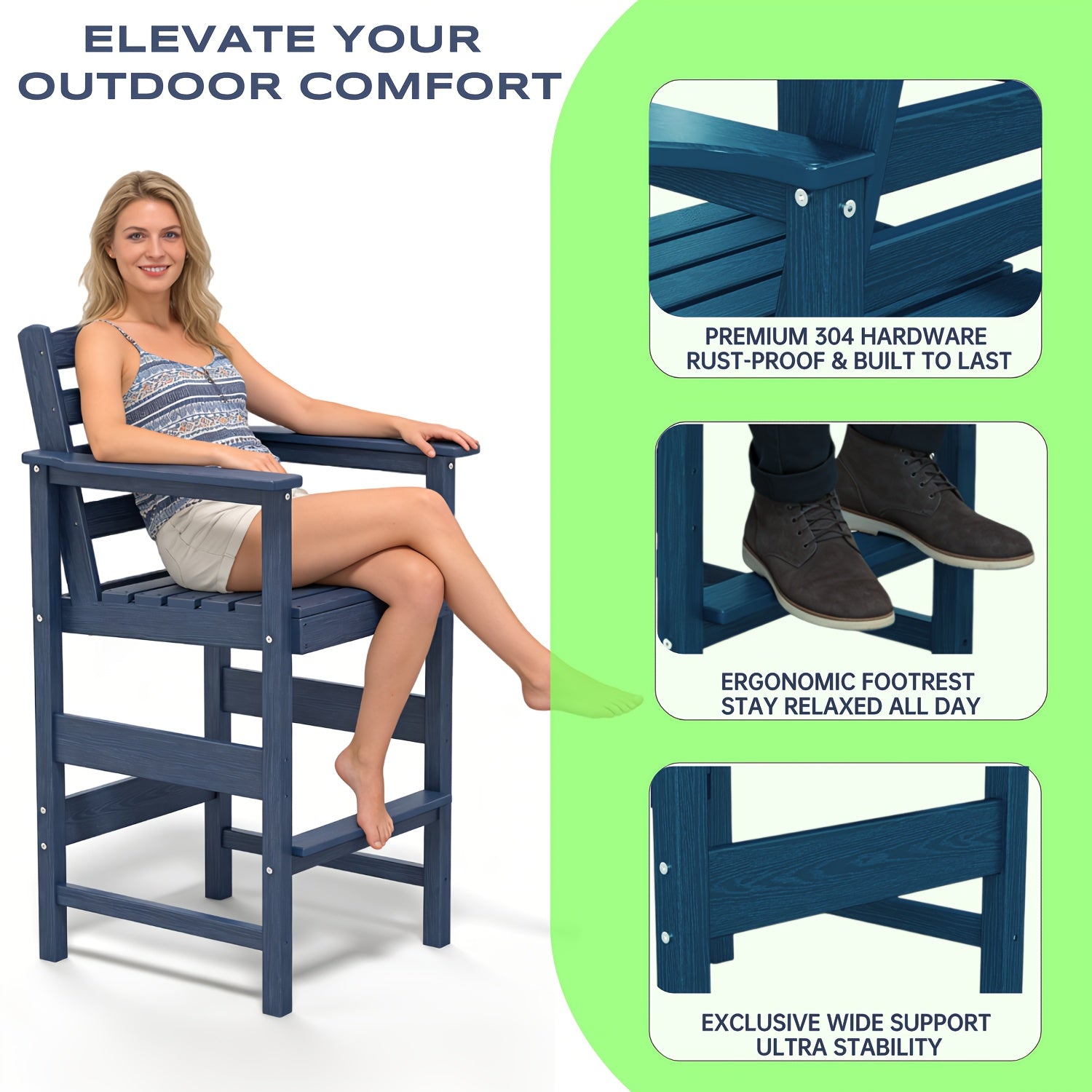 Awoutwood Tall Adirondack Bar Set chair & HDPE Bar Table, 3-Piece & 5-Piece Bar Set, Weatherproof Wood Grain Outdoor Patio Furniture