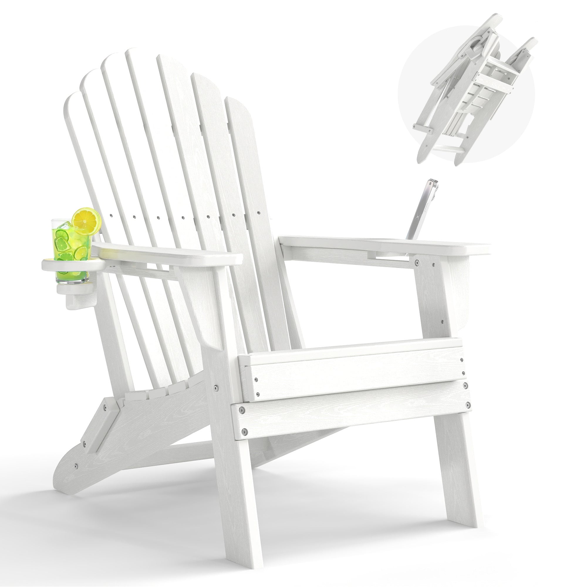 Awoutwood Foldable HDPE Adirondack Chair with Dual Cup Holders,2 Pack & 4 Pack & 3Pack , Weather Resistant Premium Wood Grain Finish, 304 Stainless Steel Hardware