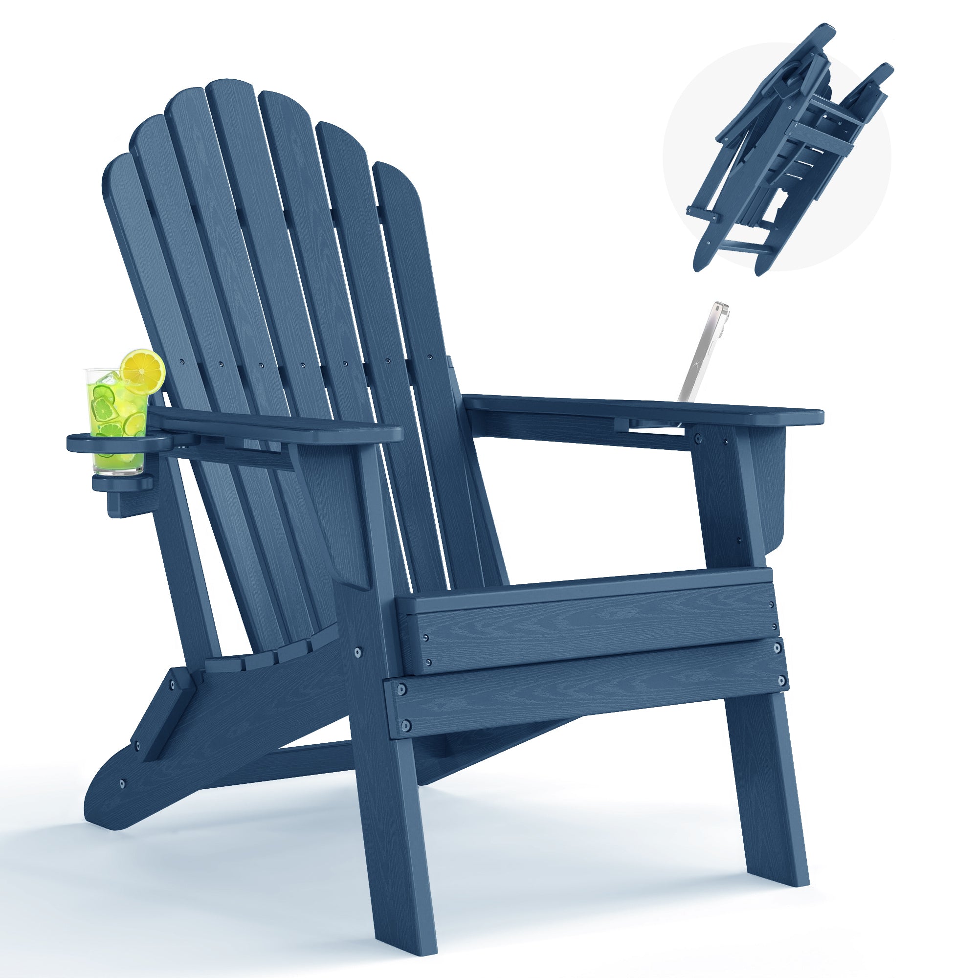 Awoutwood Foldable HDPE Adirondack Chair with Dual Cup Holders,2 Pack & 4 Pack & 3Pack , Weather Resistant Premium Wood Grain Finish, 304 Stainless Steel Hardware