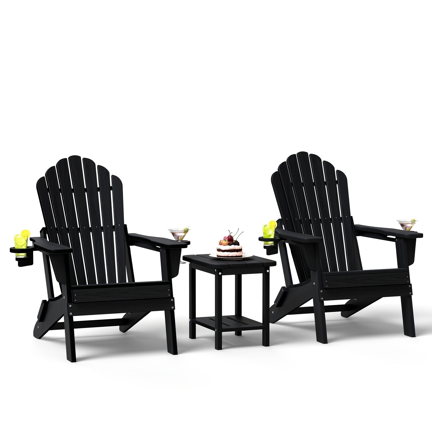 Awoutwood Foldable HDPE Adirondack Chair with Dual Cup Holders,2 Pack & 4 Pack & 3Pack , Weather Resistant Premium Wood Grain Finish, 304 Stainless Steel Hardware