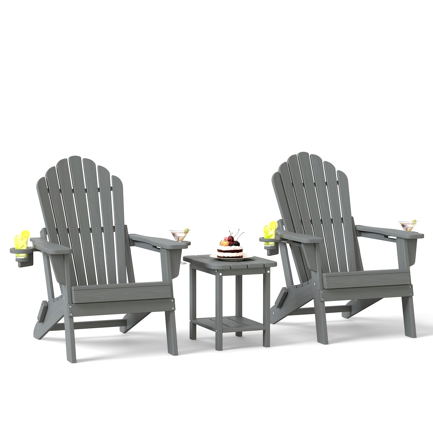 Awoutwood Foldable HDPE Adirondack Chair with Dual Cup Holders,2 Pack & 4 Pack & 3Pack , Weather Resistant Premium Wood Grain Finish, 304 Stainless Steel Hardware