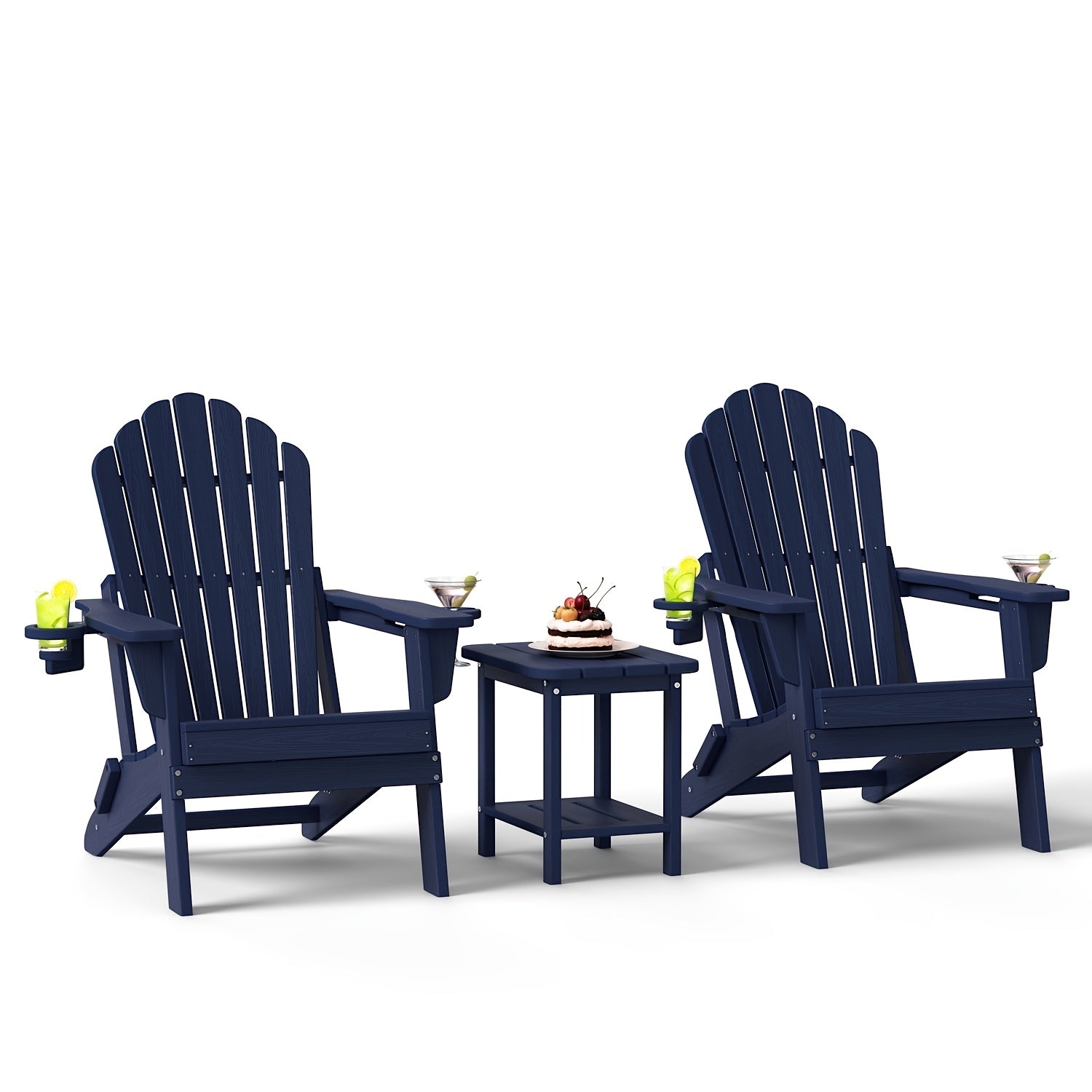 Awoutwood Foldable HDPE Adirondack Chair with Dual Cup Holders,2 Pack & 4 Pack & 3Pack , Weather Resistant Premium Wood Grain Finish, 304 Stainless Steel Hardware