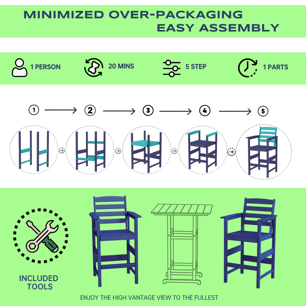 Awoutwood Tall Adirondack Bar Stools Set of 2, Weather Resistant High Density Polyethylene (HDPE) Outdoor Bar Chairs