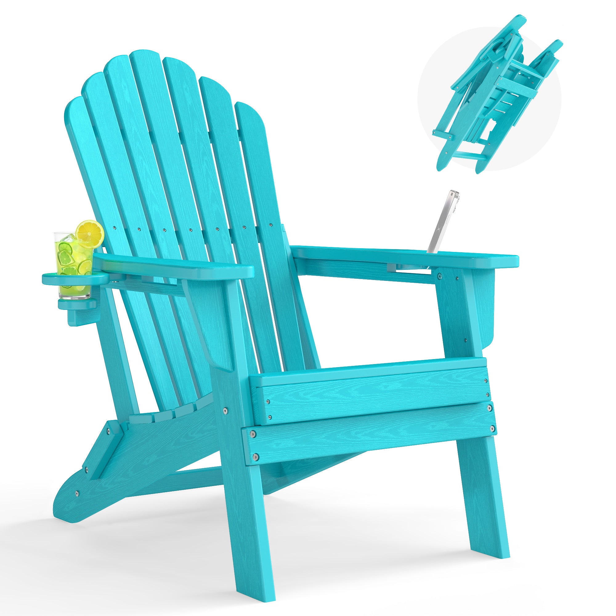 Awoutwood Foldable HDPE Adirondack Chair with Dual Cup Holders,2 Pack & 4 Pack & 3Pack , Weather Resistant Premium Wood Grain Finish, 304 Stainless Steel Hardware
