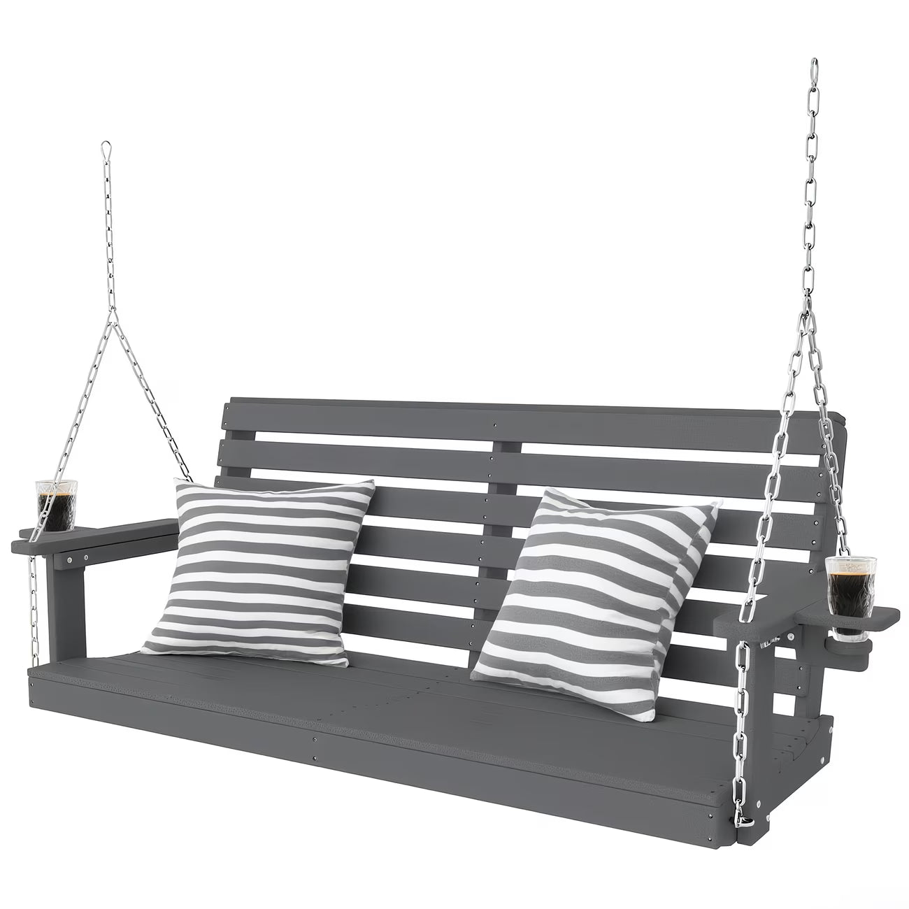 Awoutwood HDPE Double Seat Swing Chair with Cup Holders, Rustproof Weather Resistant with 304 Stainless Steel Chains