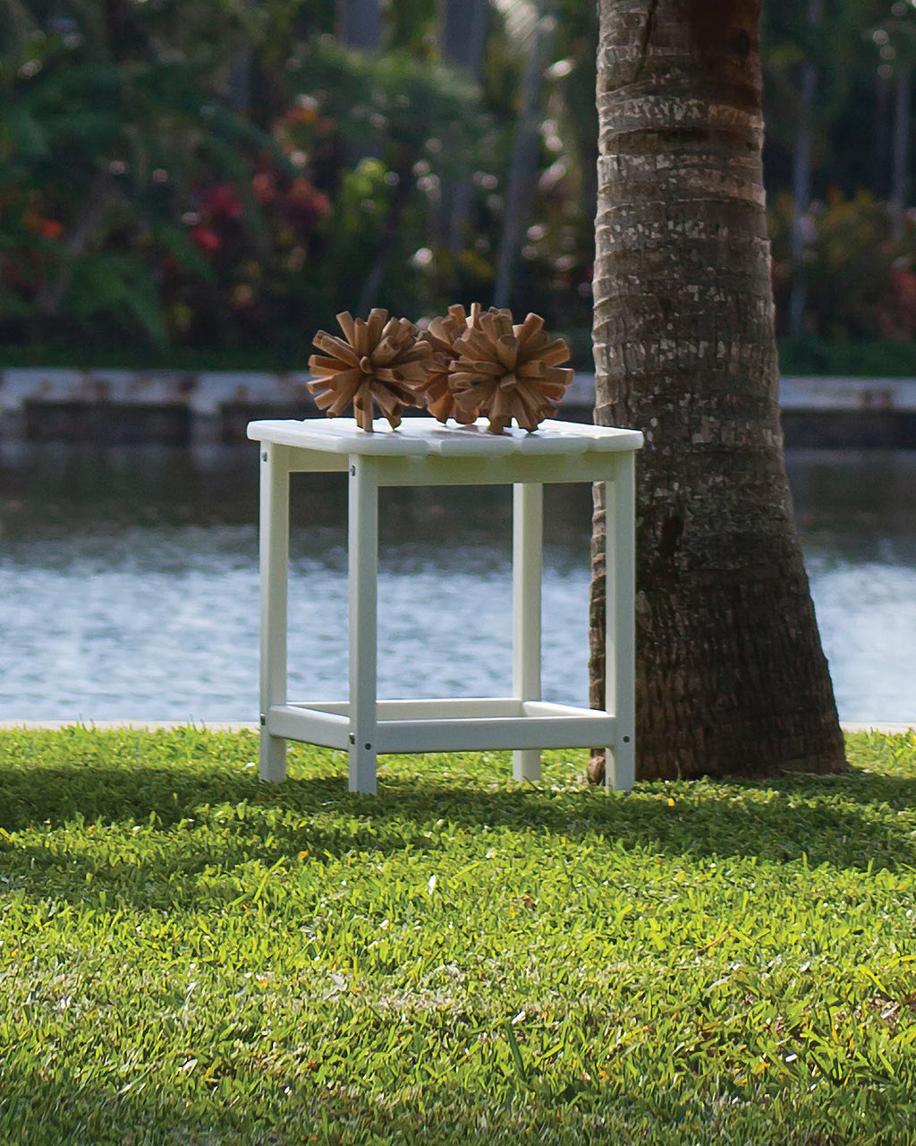 HDPE Adirondack Side & End Table, Weatherproof Wood Grain Outdoor Accent Table